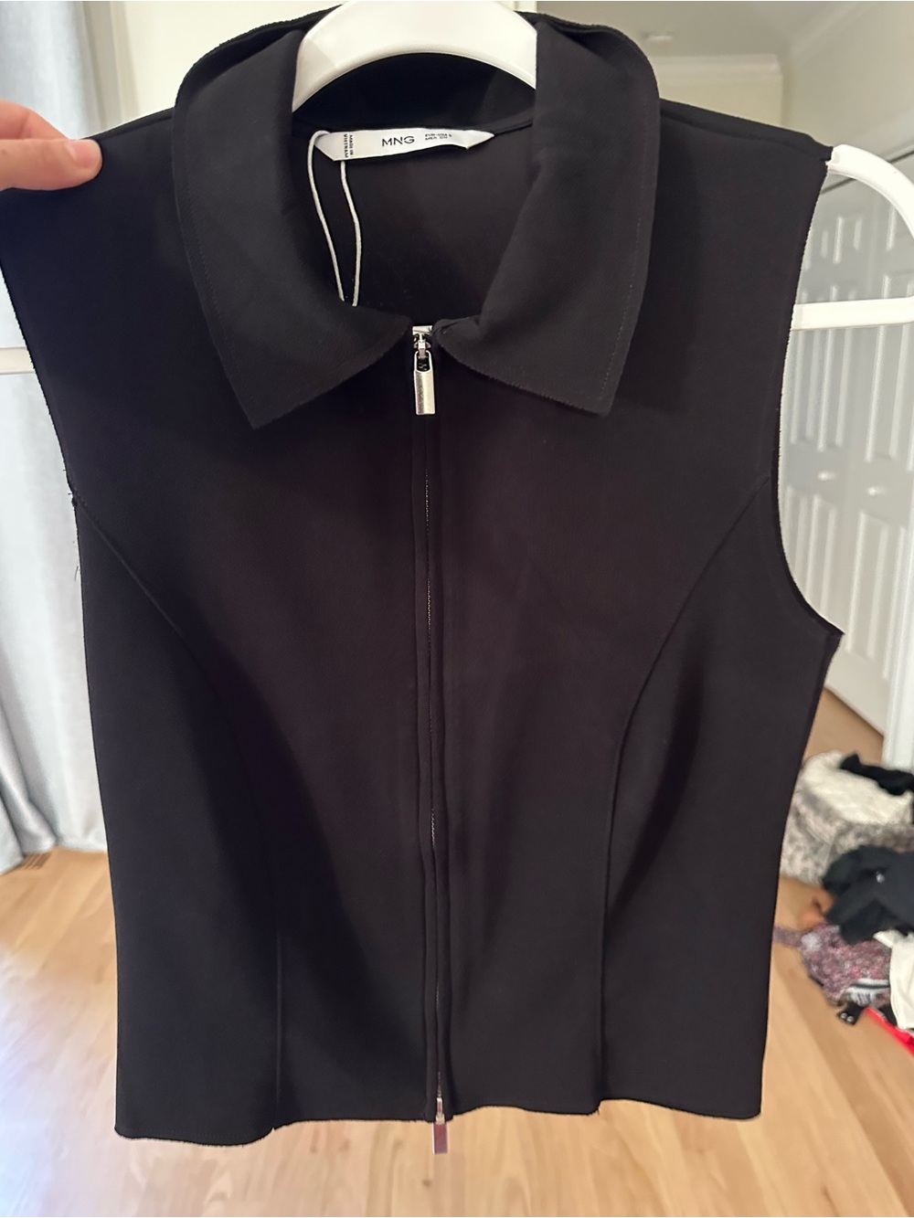 Mango Black Sleeveless Zip-Up Top
